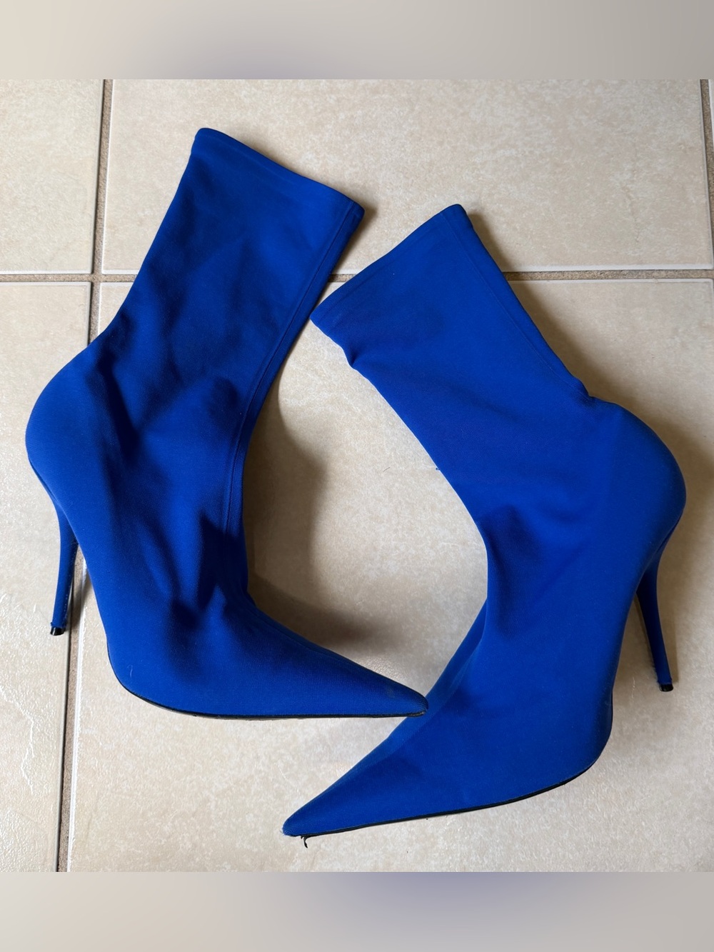 Balenciaga Women’s 10(40) Blue Knife Bootie Spandex Pointed Toe